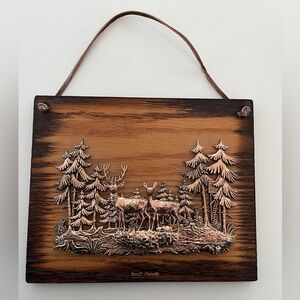VINTAGE A & F Wooden Decor Plaque Wall Hanging Banff Woodland Scene Canada Cabin